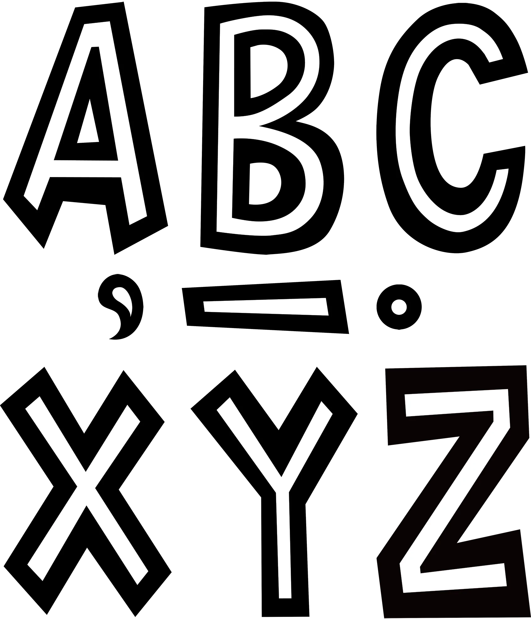 Black and White 7" Fun Font Letters