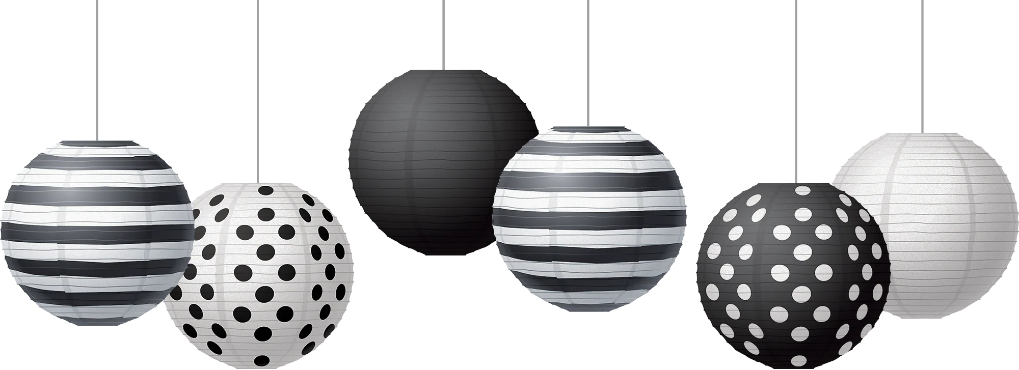 Black & White 8" Hanging Paper Lanterns
