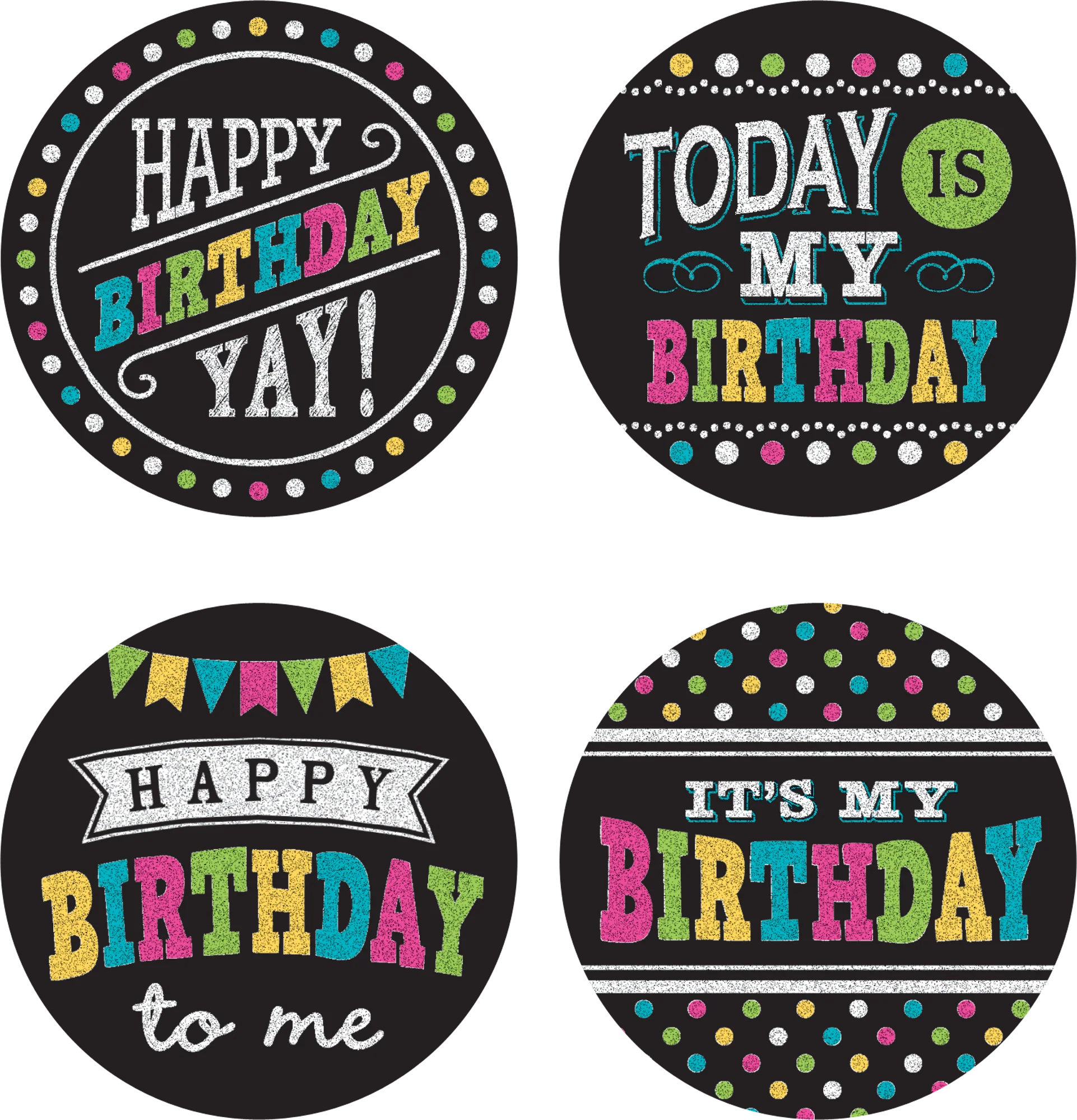 Chalkboard Brights Happy Birthday Wear ’Em Badges