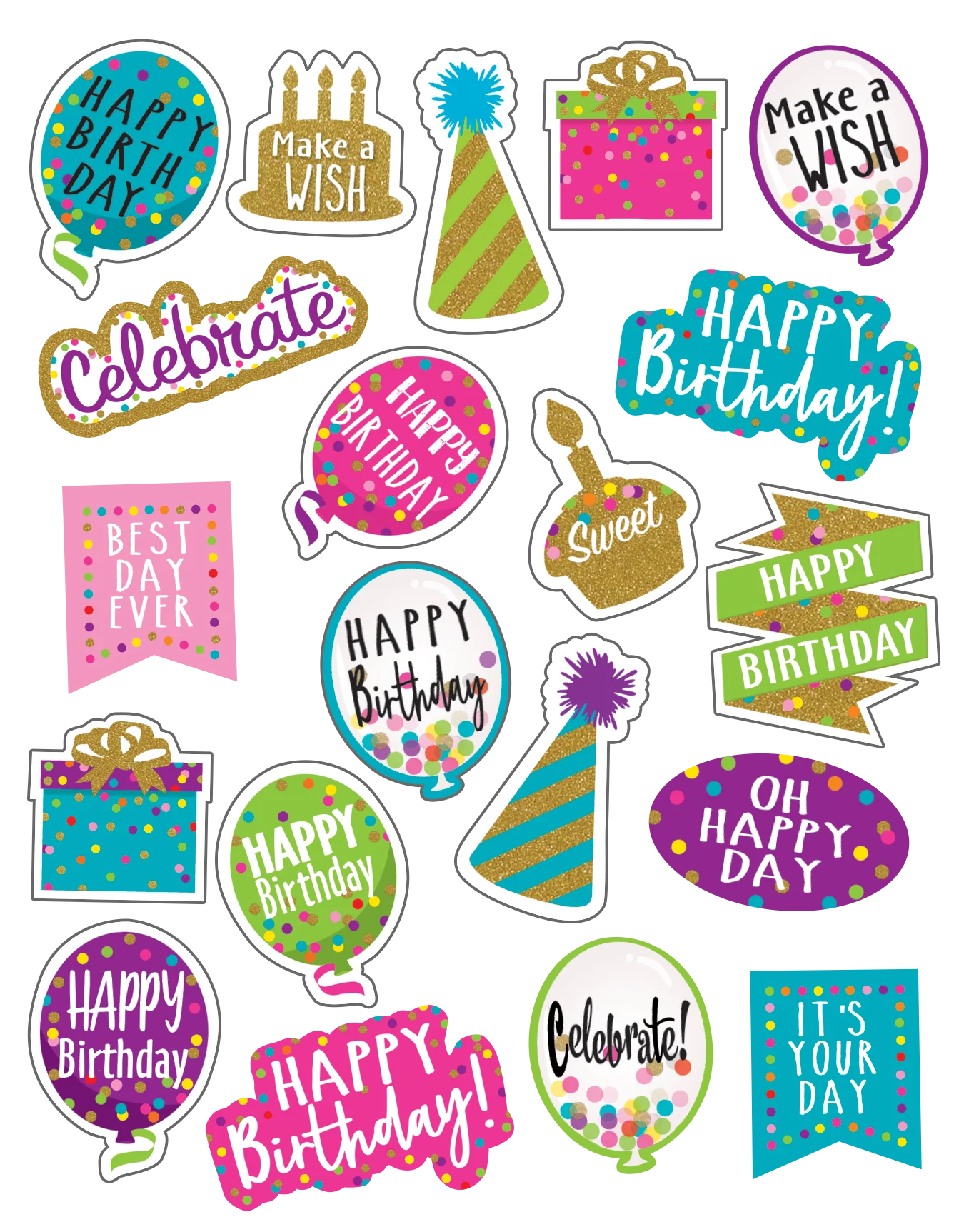 Confetti Happy Birthday Stickers