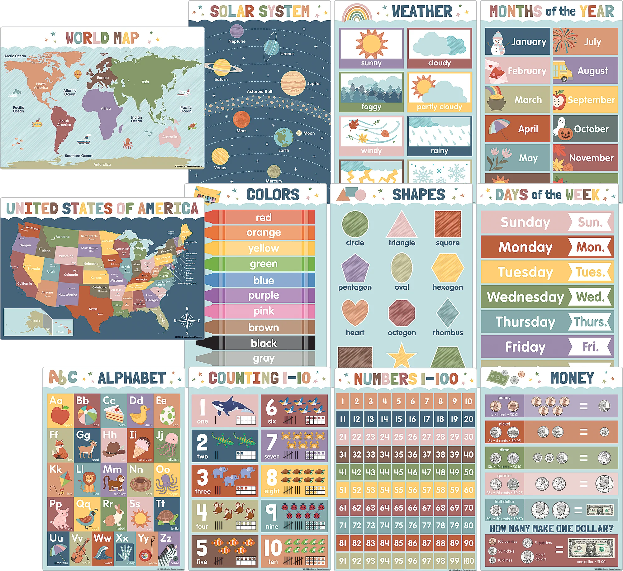 Earth Tones Early Learning Small Poster Pack