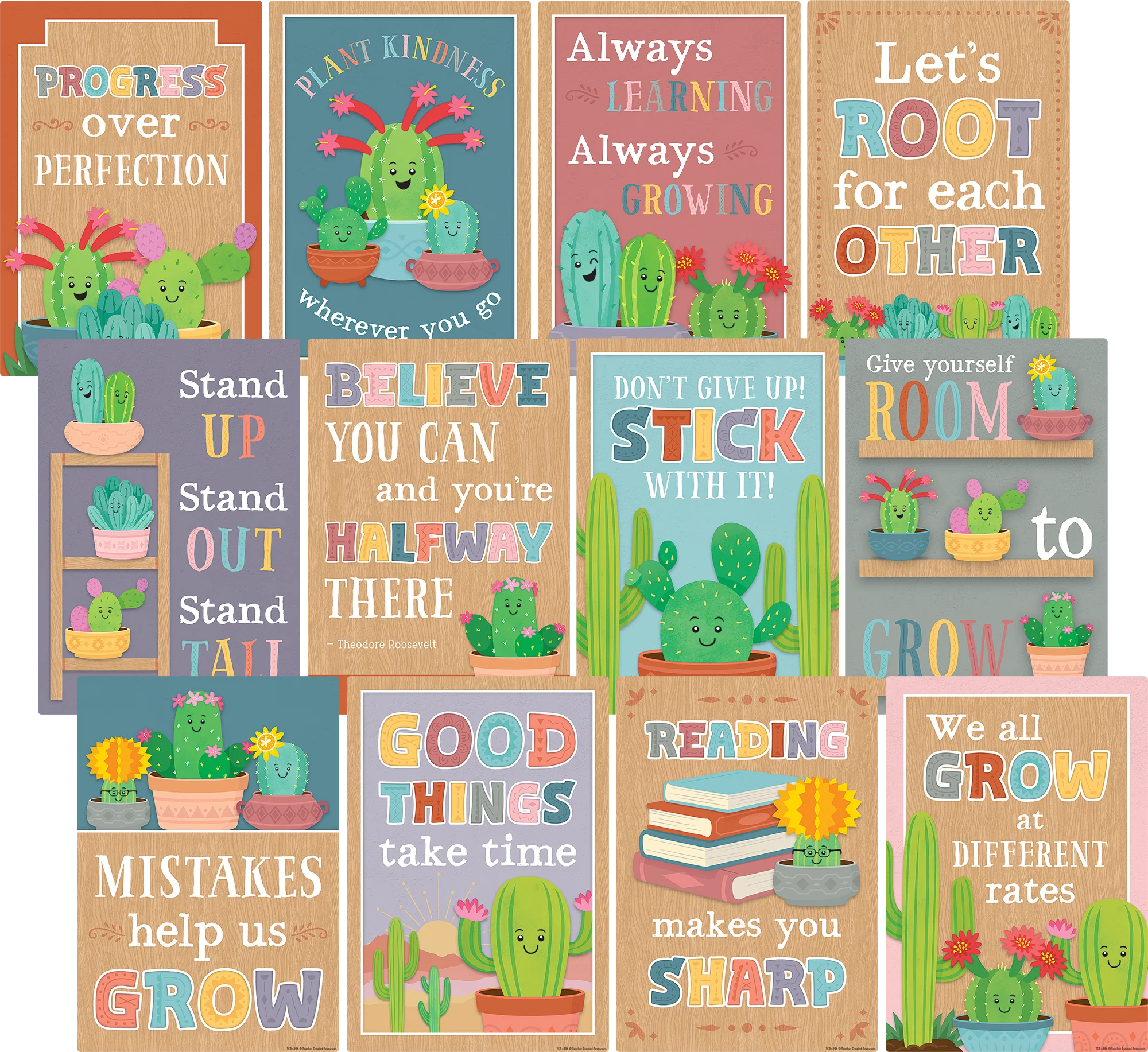 Happy Cactus Crew Positive Sayings Small Poster Pack