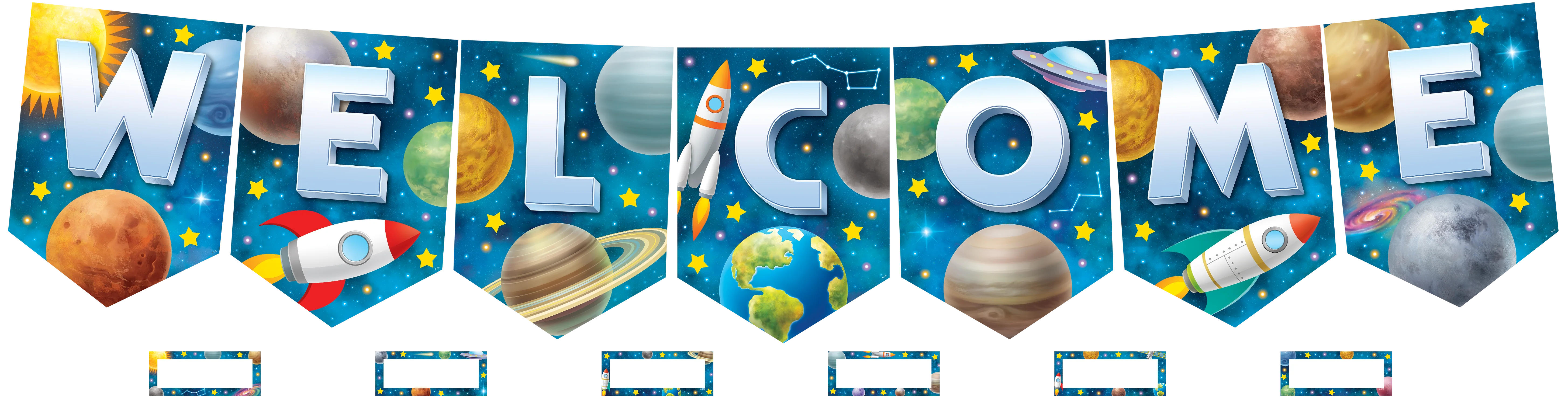 Outer Space Crew Pennants Welcome Bulletin Board